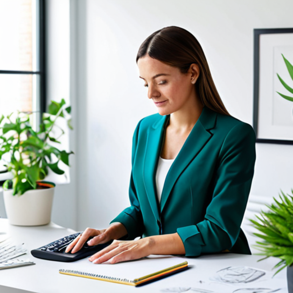 **

"A professional female graphic designer in a modern, brightly lit studio, fully clothed in modest, stylish business attire, working on a digital design project at a clean desk. The studio includes plants and natural light. Safe for work, appropriate content, perfect anatomy, correct proportions, natural pose, professional, family-friendly, well-formed hands, proper finger count, natural body proportions."

**