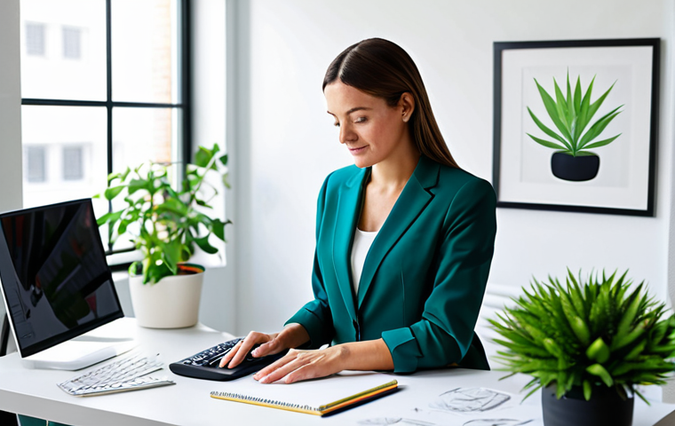 **

"A professional female graphic designer in a modern, brightly lit studio, fully clothed in modest, stylish business attire, working on a digital design project at a clean desk. The studio includes plants and natural light. Safe for work, appropriate content, perfect anatomy, correct proportions, natural pose, professional, family-friendly, well-formed hands, proper finger count, natural body proportions."

**
